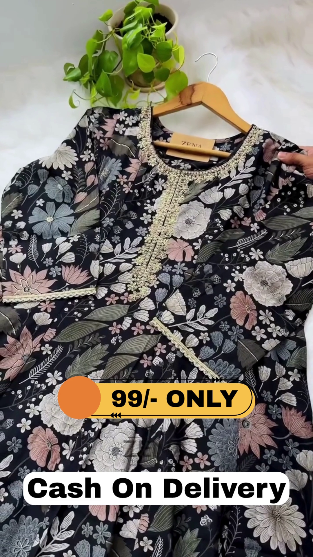 Pure Cotton Semi-Stitched Hand Work Kurti Set - Image 2