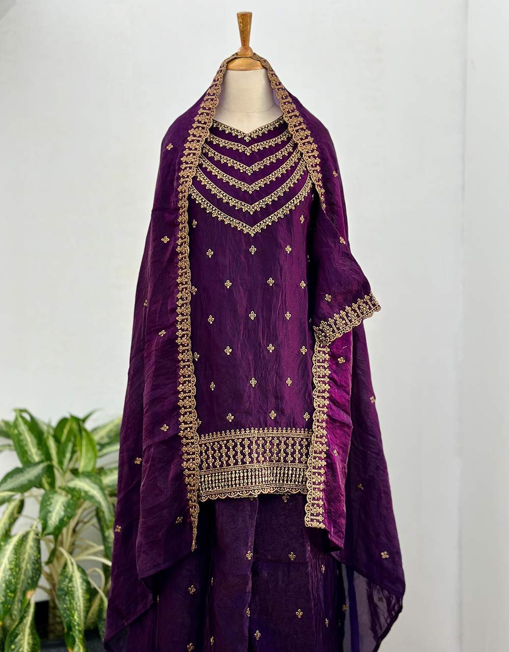 Ready to Wear Purple Shimmer Silk Party Wear Suit – Dazzle with Elegance