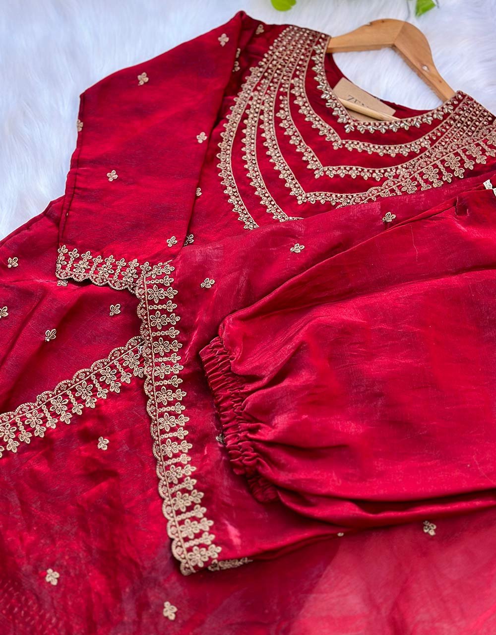 Ready to Wear Red Shimmer Silk Party Wear Suit – Dazzle with Elegance