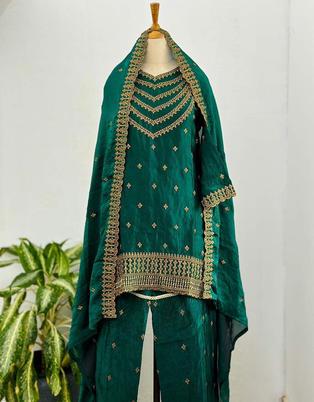 Ready to Wear Green Shimmer Silk Party Wear Suit – Dazzle with Elegance