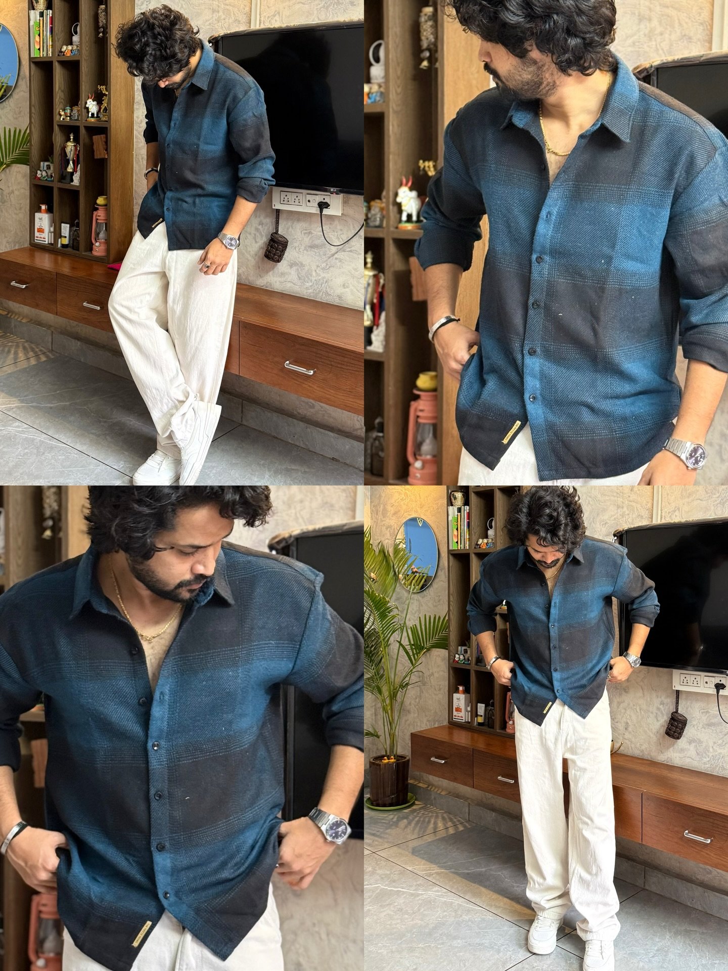 Men’s "Midnight Onyx" Oversized Premium Twill Shirt – Deep Carbon Navy