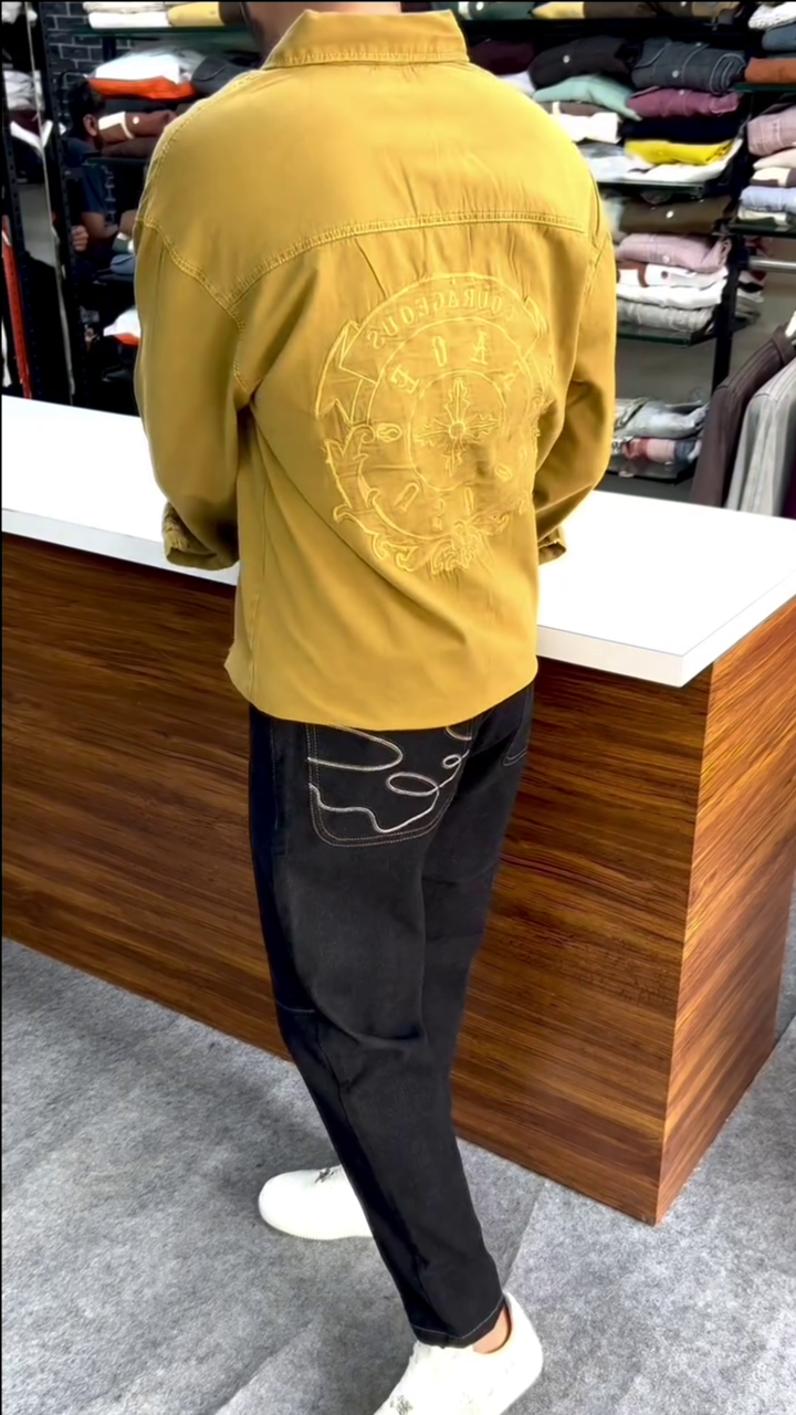 Mustard Yellow Embroidered Relaxed Fit Casual Shirt - Image 2