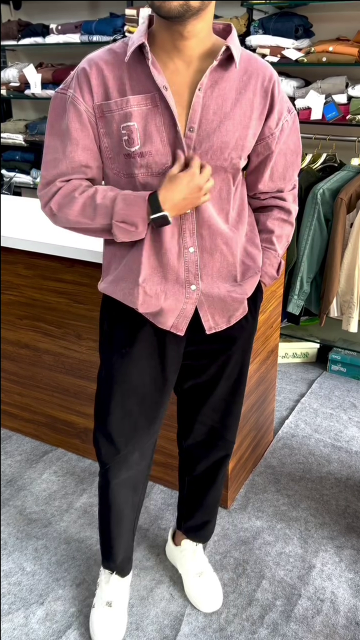 Dusty Pink Washed Denim Relaxed Fit Shirt
