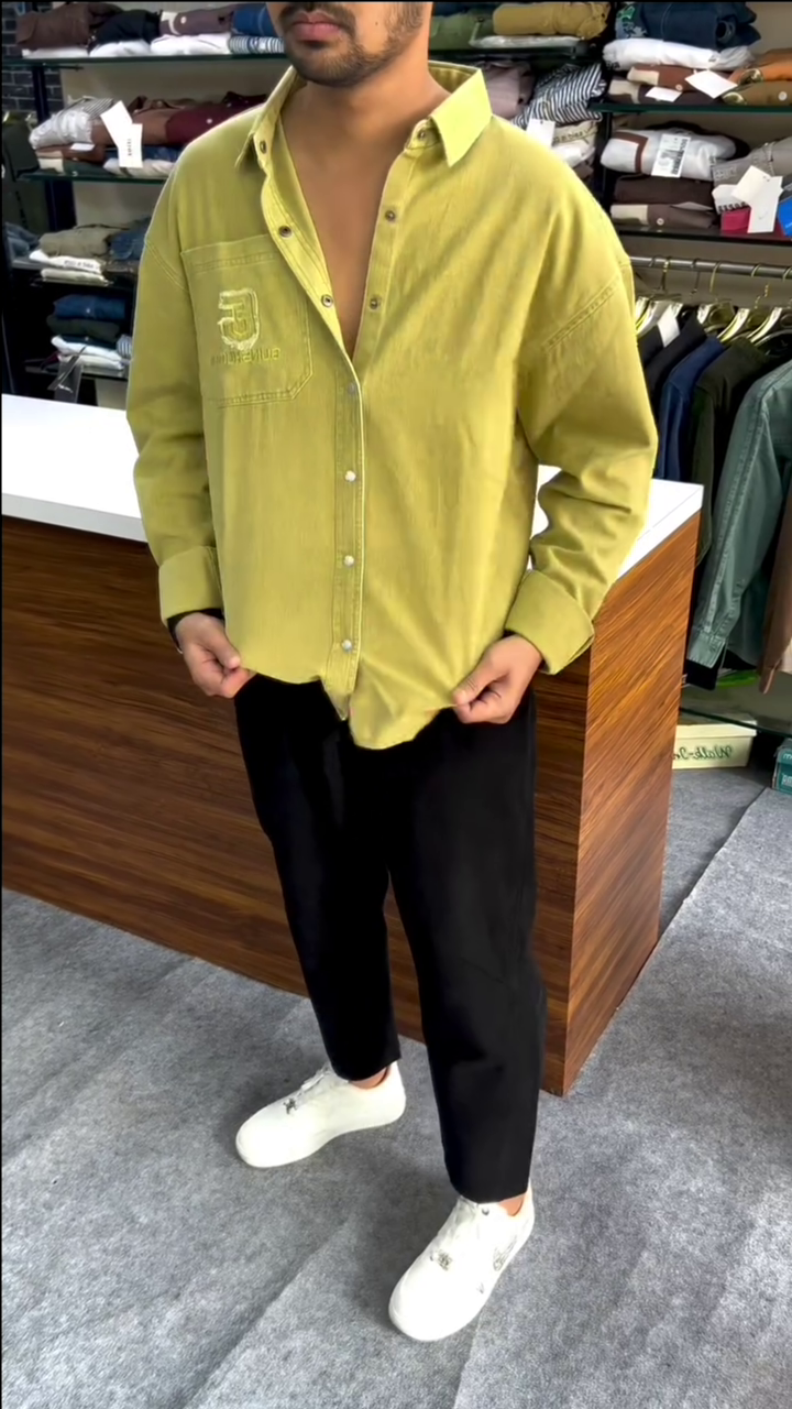 Men’s Neon-Acid Washed "Hyper-Lime" Oversized Denim Shirt-Jacket