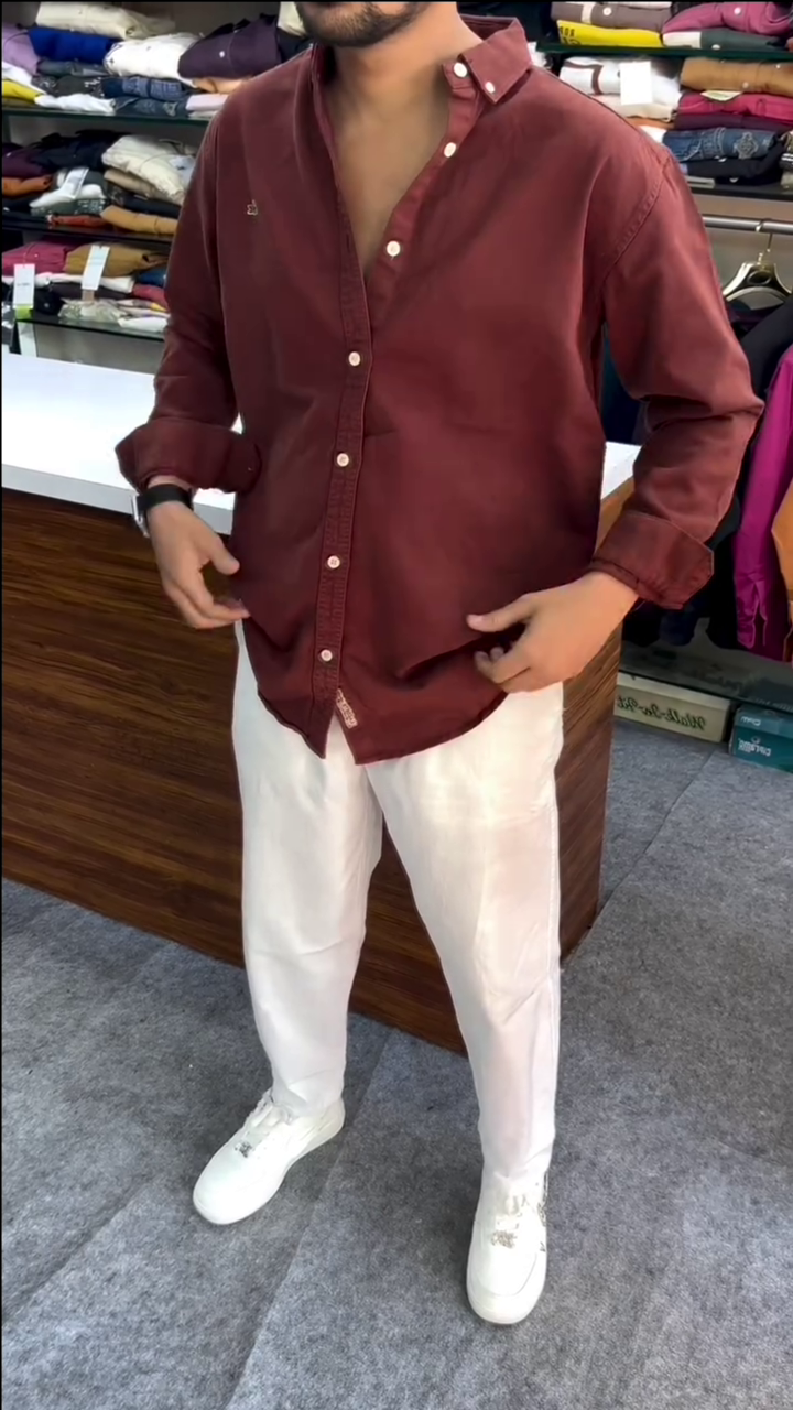 Men’s "Mahogany Rust" Premium Twill Oversized Button-Down Shirt