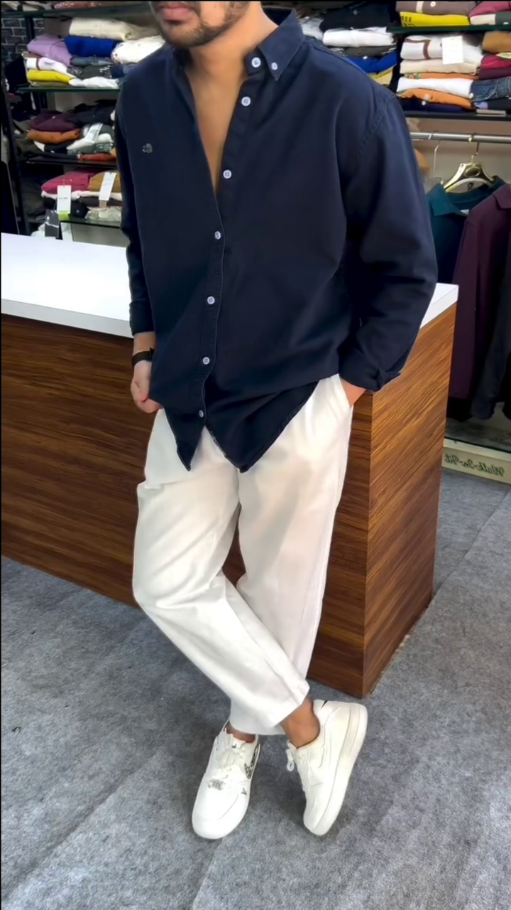 Men’s "Midnight Obsidian" Oversized Premium Twill Shirt – Deep Navy Blue