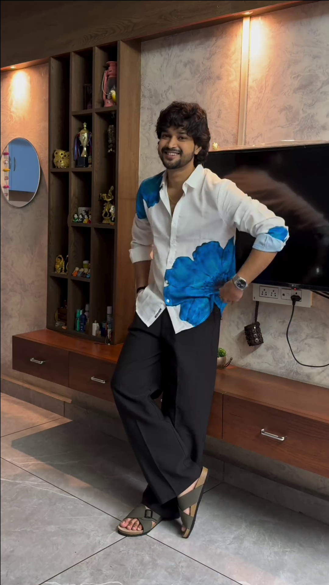 Men’s "Azure Bloom" Artistic Statement Shirt – Premium Cotton-Sateen Blend - Image 2
