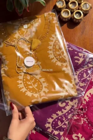 Ethnic Motifs Printed Regular Thread Work Pure Cotton Kurta with Trousers & With Dupatta