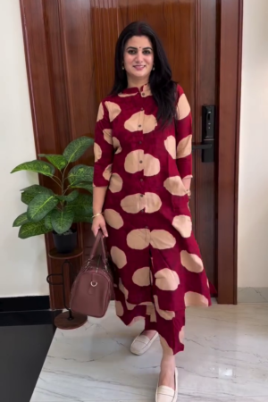 Maroon Abstract Printed Kurta Pant Set