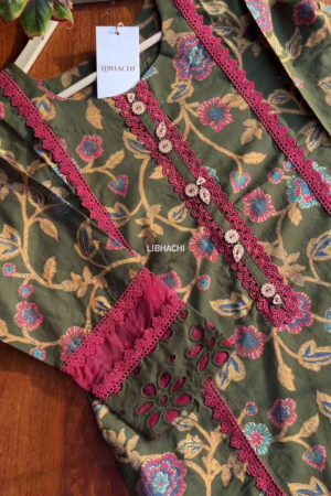 Olive Green Floral Printed Kurta Pant Set