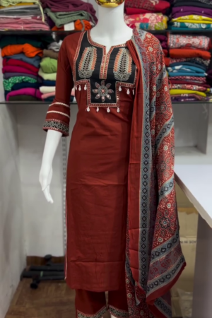 Rust Red Embroidered Suit Set
