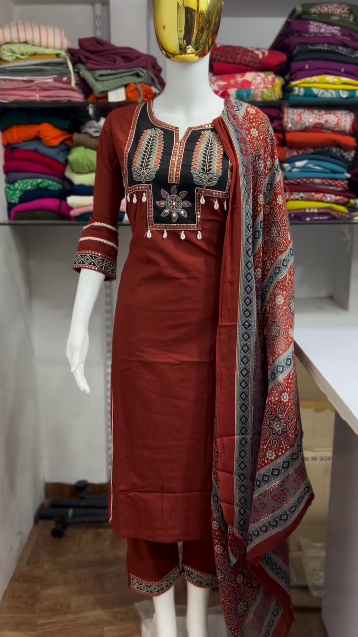 Rust Red Embroidered Suit Set