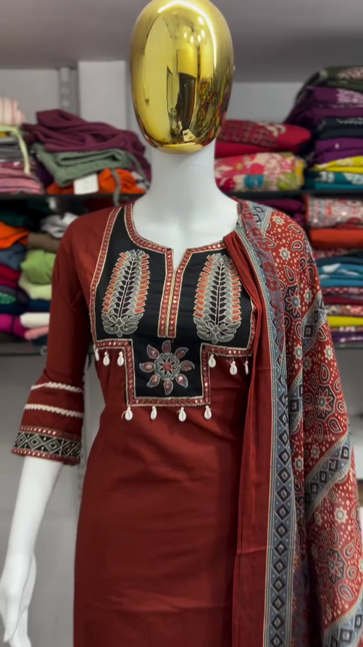 Rust Red Embroidered Suit Set - Image 3