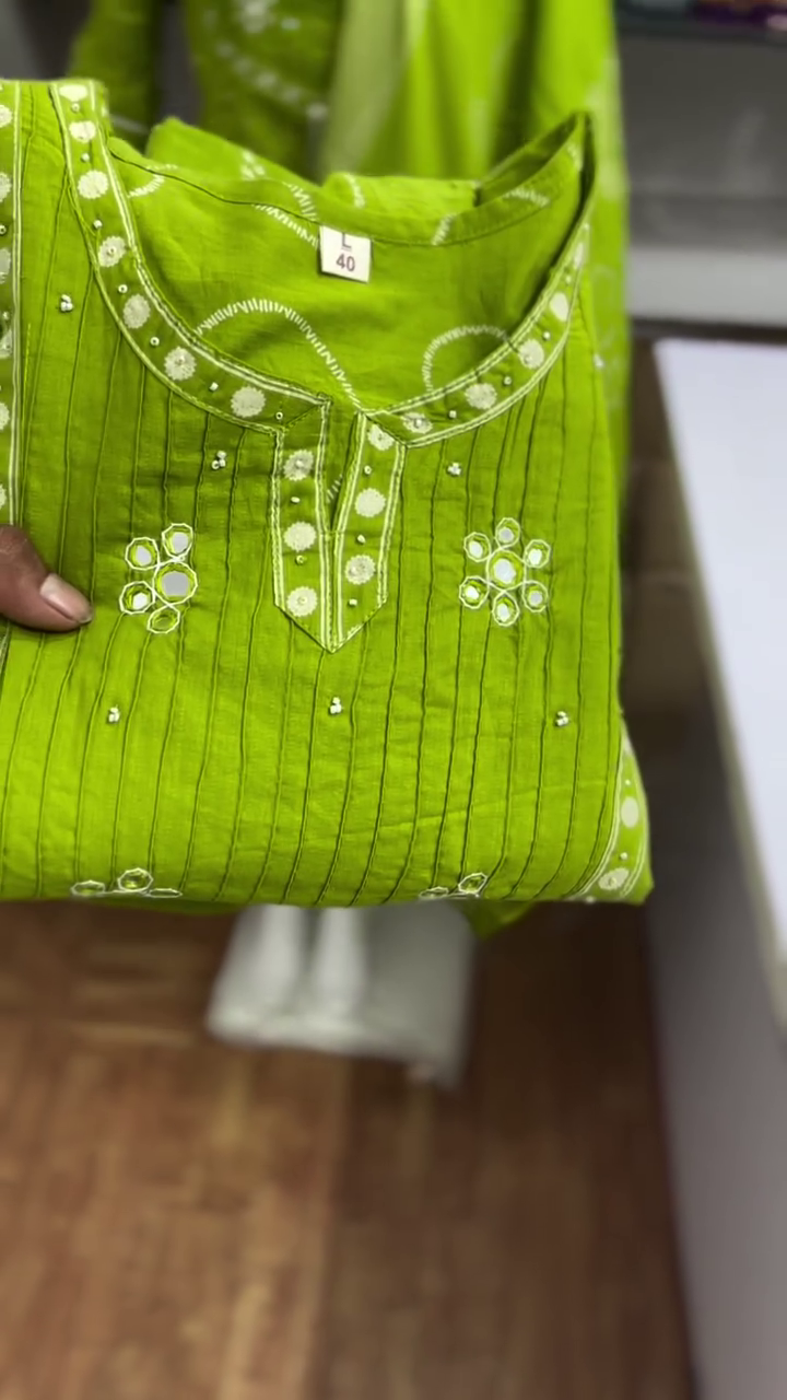 Lime Green Printed Suit Set - Image 2