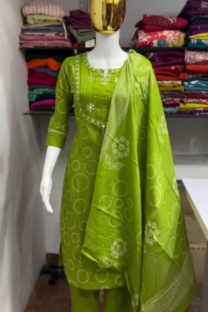 Lime Green Printed Suit Set