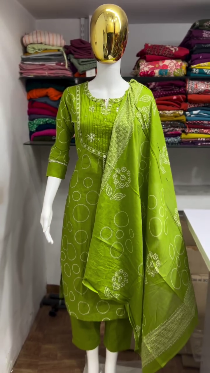 Lime Green Printed Suit Set