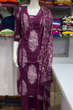 Plum Floral Printed Suit Set