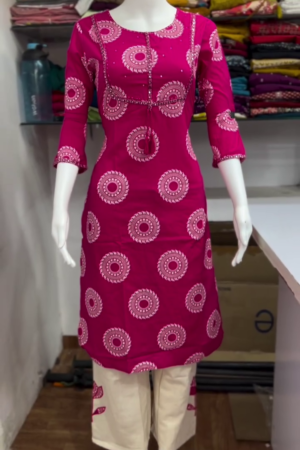Fuchsia Pink Printed Kurta Set