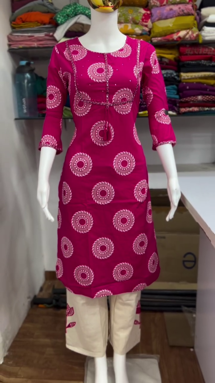 Fuchsia Pink Printed Kurta Set