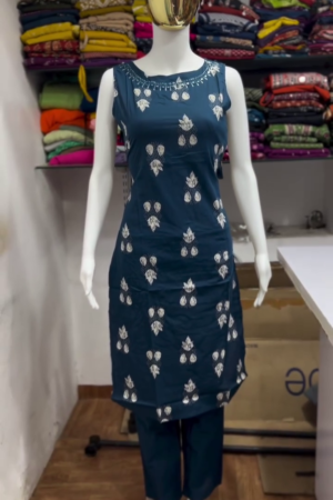Teal Blue Sleeveless Kurta Set