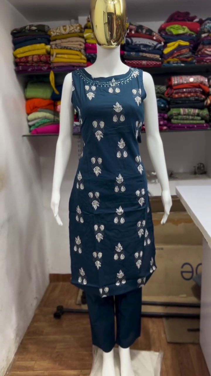 Teal Blue Sleeveless Kurta Set