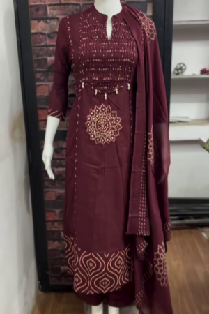 Maroon Bandhani Designer Suit Set