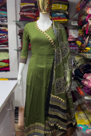 Olive Green Angrakha Style Suit Set