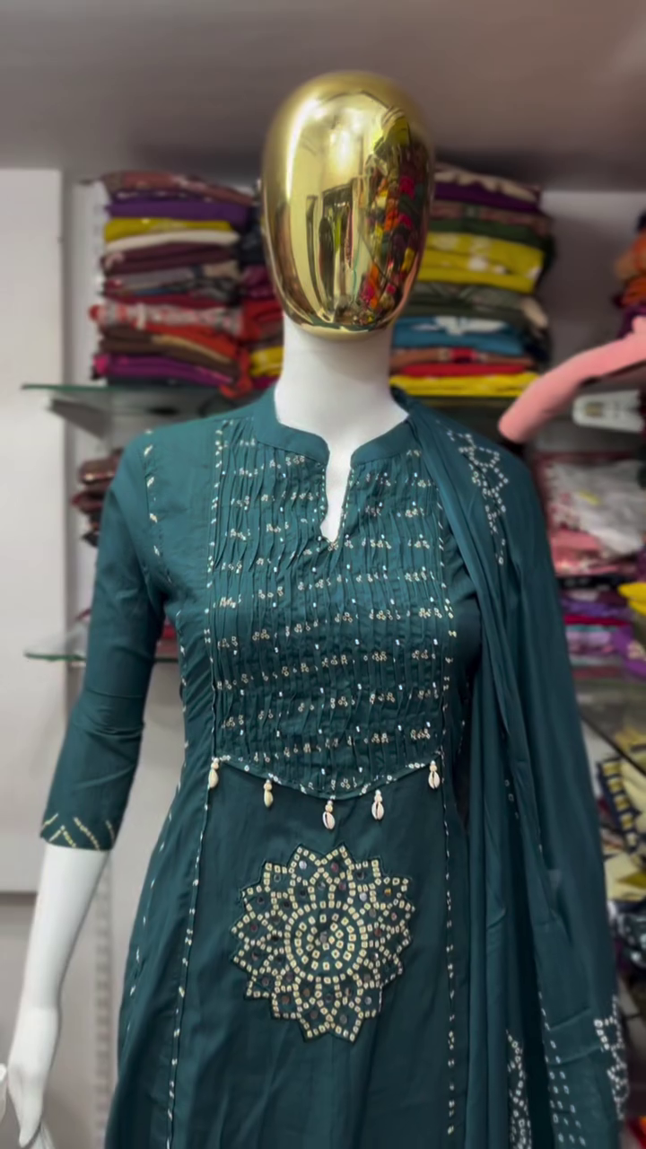 Teal Blue Bandhani Designer Suit Set - Image 2