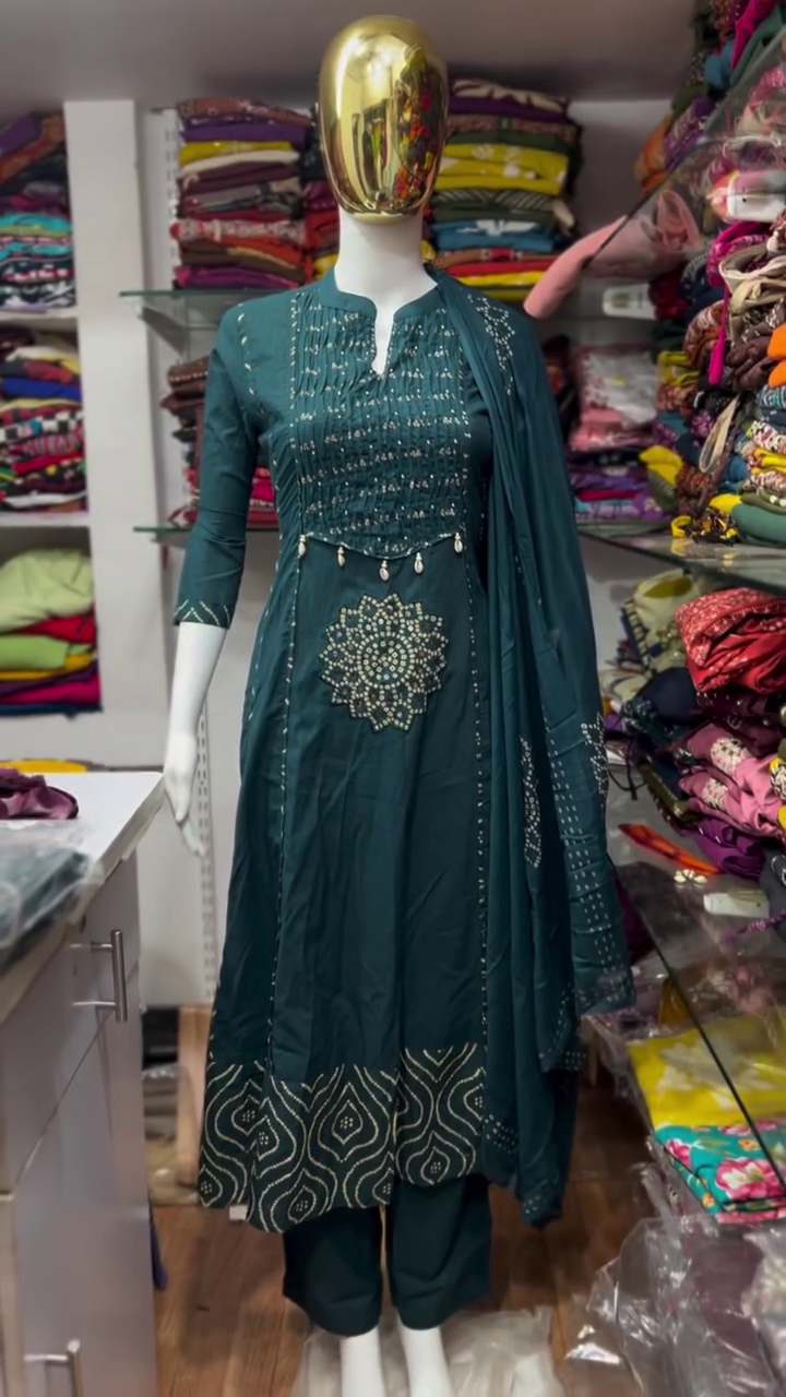 Teal Blue Bandhani Designer Suit Set