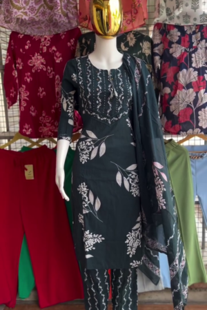 Dark Green Floral Embroidered Suit Set