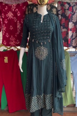 Dark Teal Floral Printed Suit Set