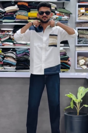 Men's Block Casual Shirt with Denim Jeans Set