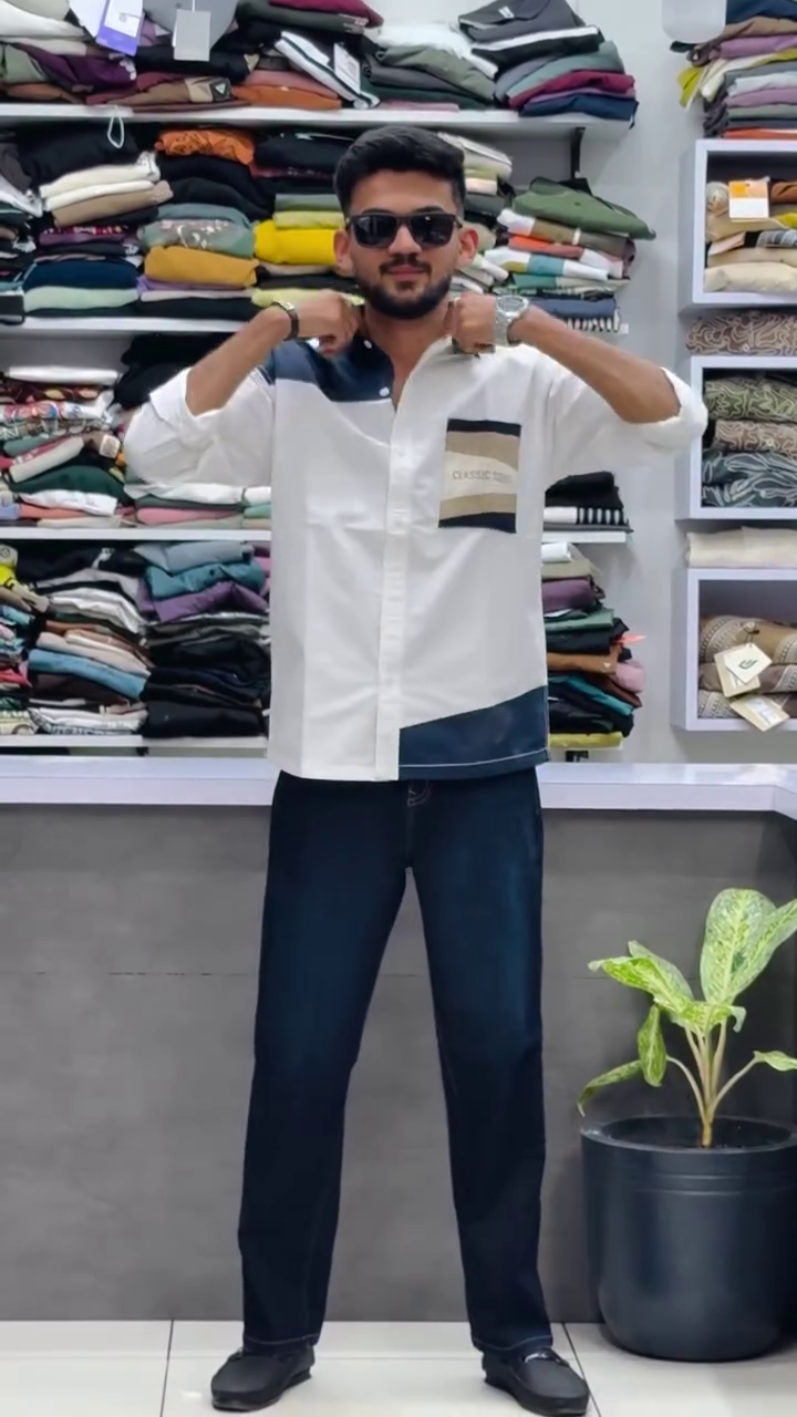 Men's Block Casual Shirt with Denim Jeans Set