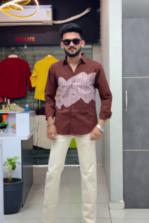 Men's Contrast Panel Casual Shirt with Trouser Set