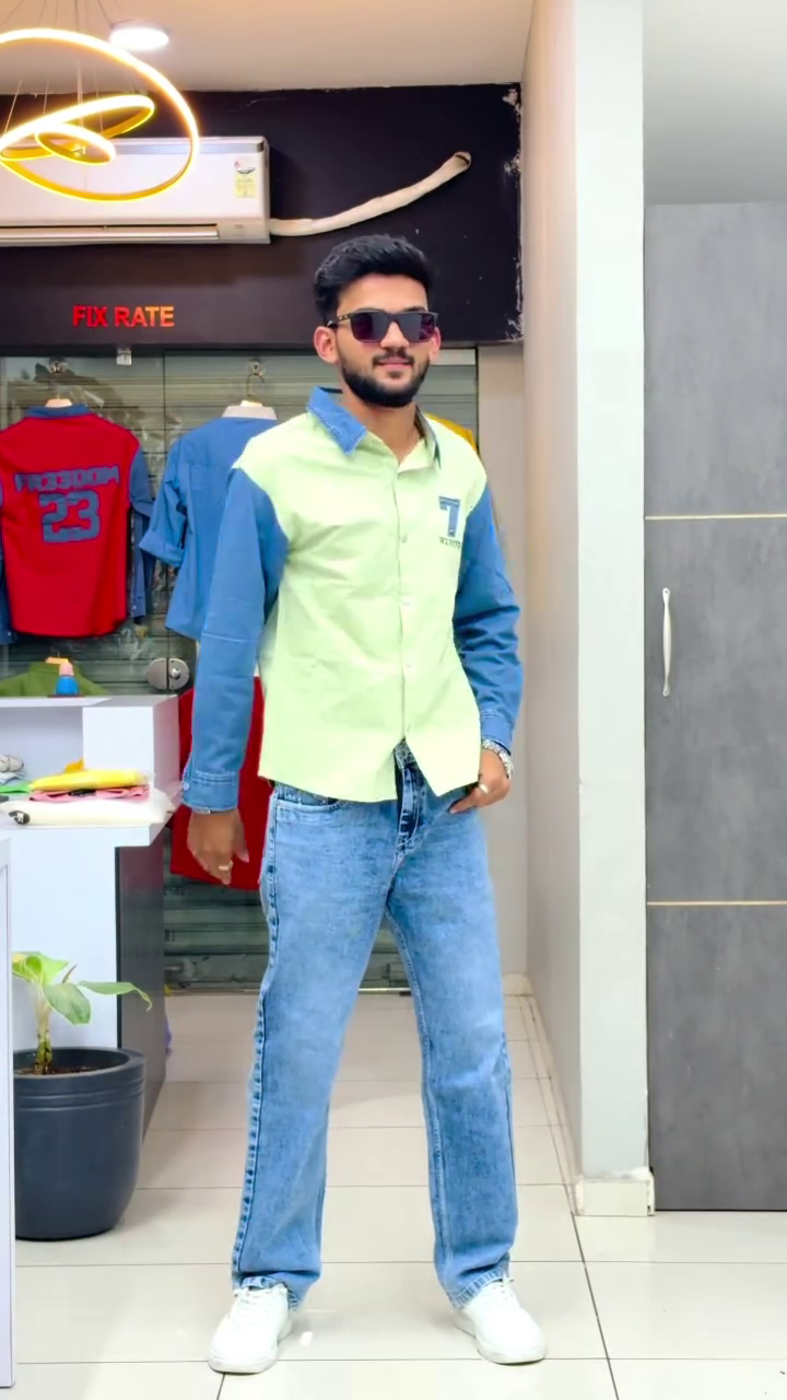 Men's Black & Denim Blue Color Block Casual Shirt with Light Wash Jeans Set - Image 2