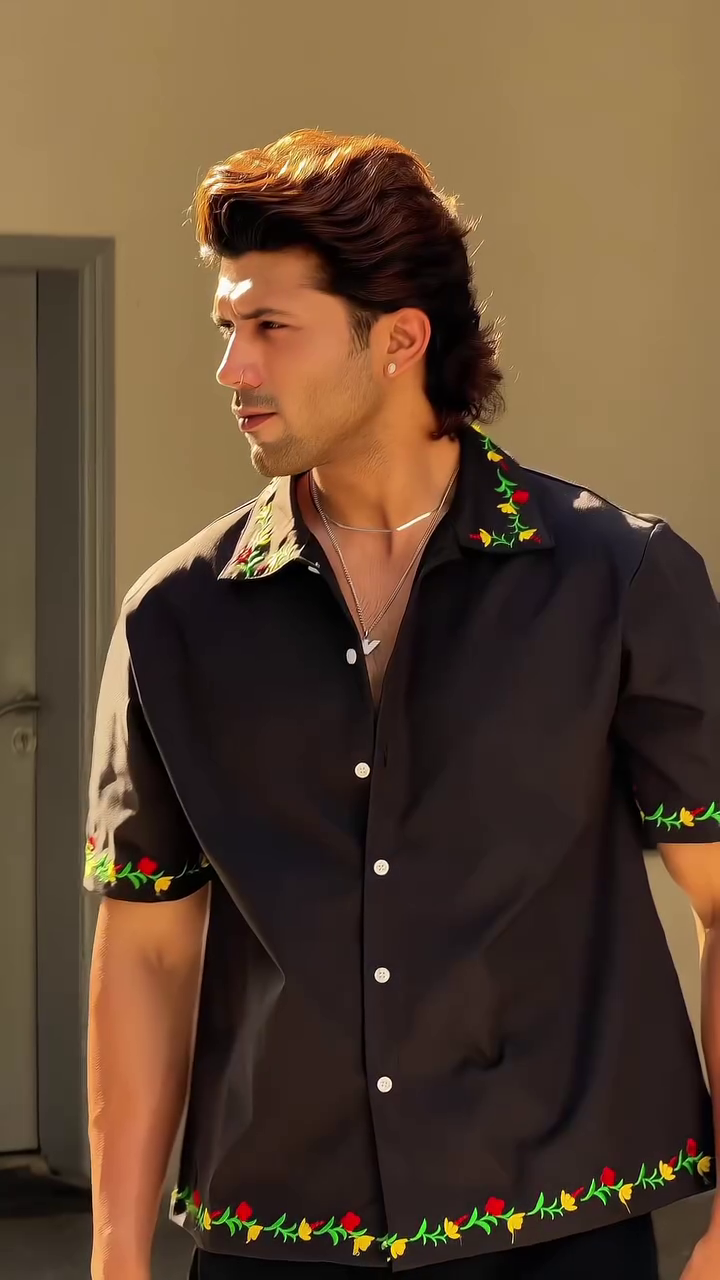 Men's Floral Embroidered Cuban Collar Shirt - Image 2