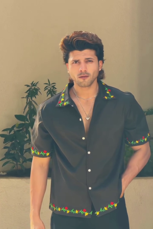 Men's Floral Embroidered Cuban Collar Shirt