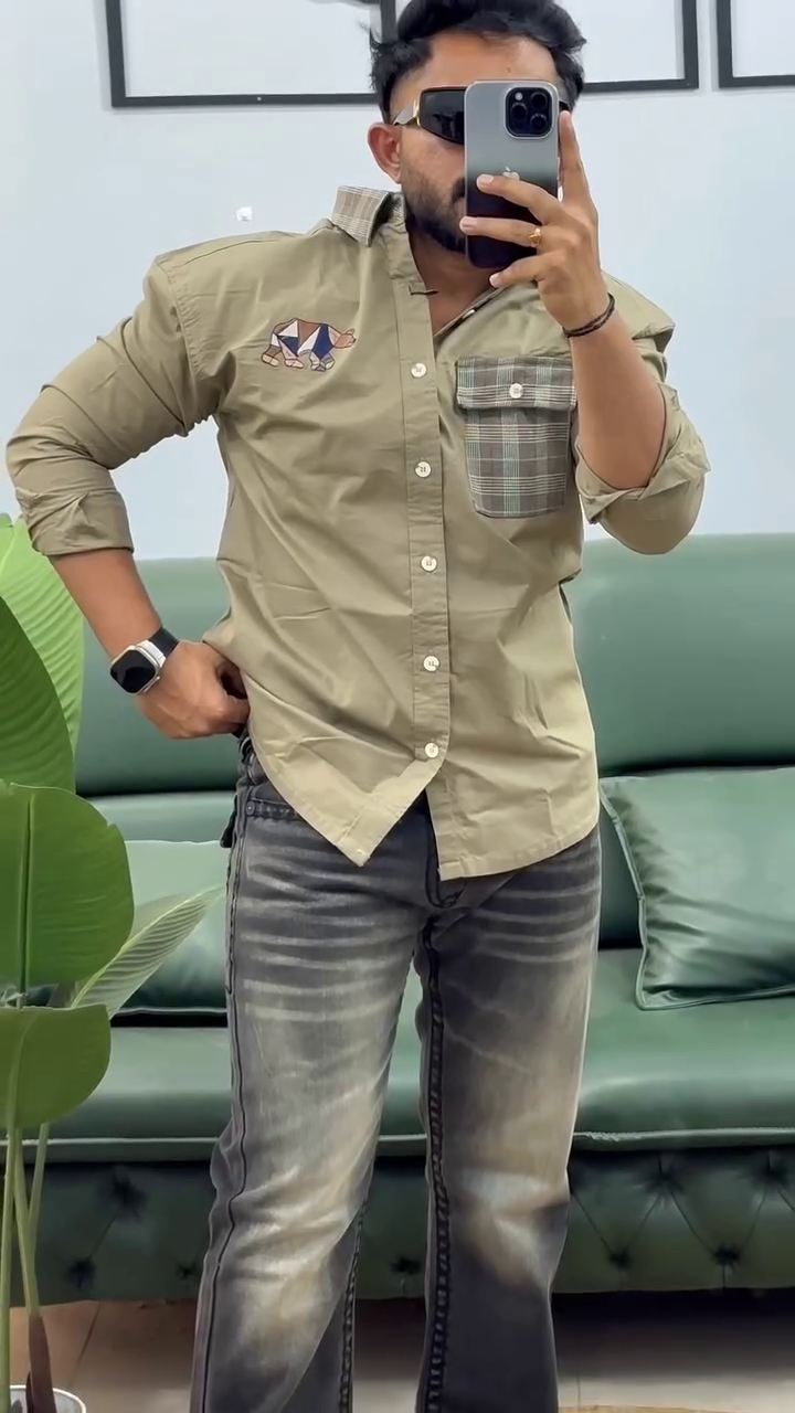Men's Bear Patch Pocket Casual Shirt - Image 4